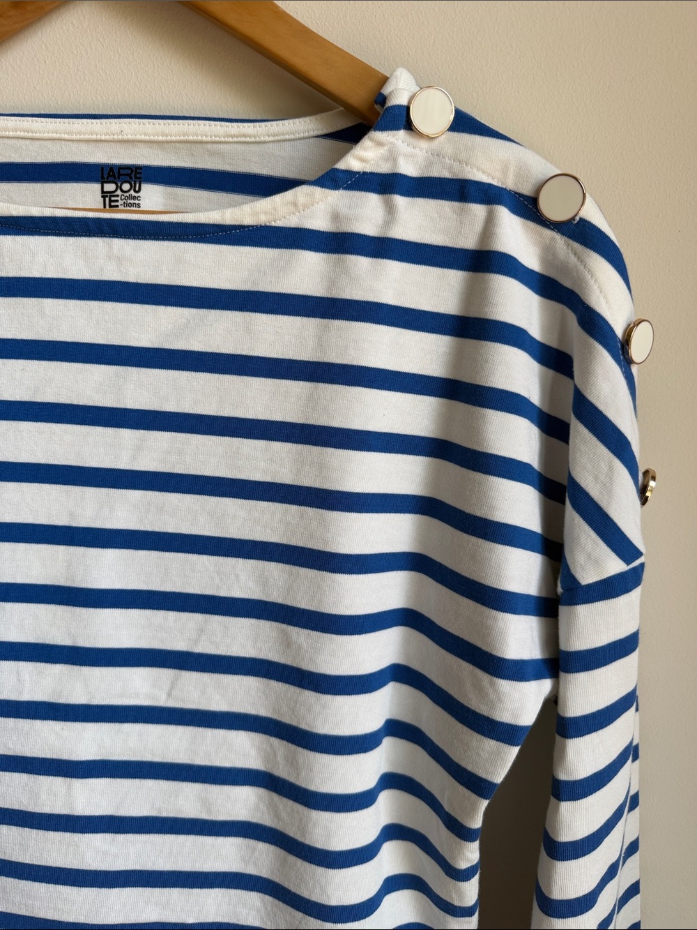 La Redoute Boatneck Striped Mariner 3/4 Sleeve Striped Shirt Medium Blue White